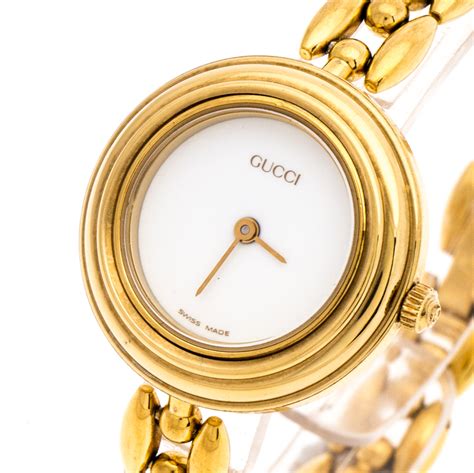 gold gucci watch 11 12.2|Gucci interchangeable bezel watch.